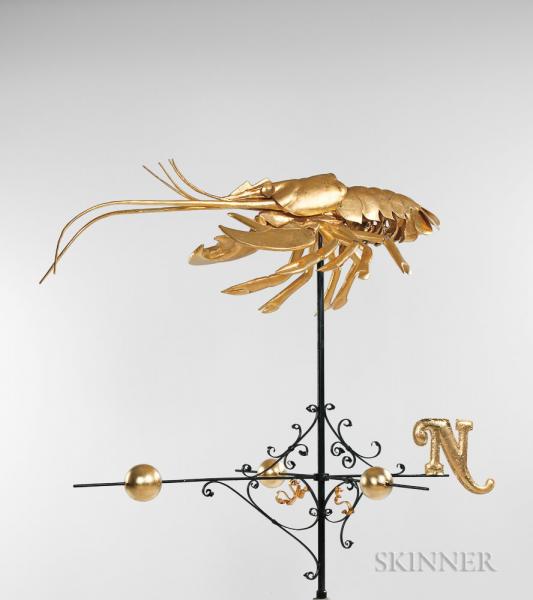 Monumental Gilt Lobster Weathervane on Stand