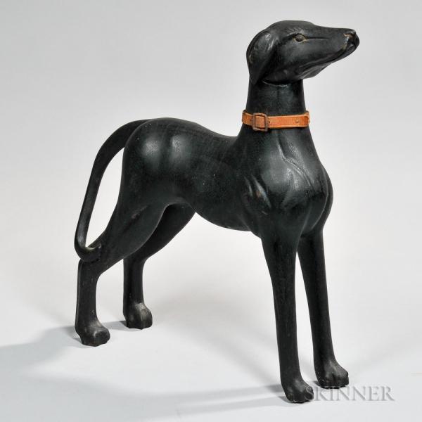 Carved and Painted Mahogany Figure of a Greyhound