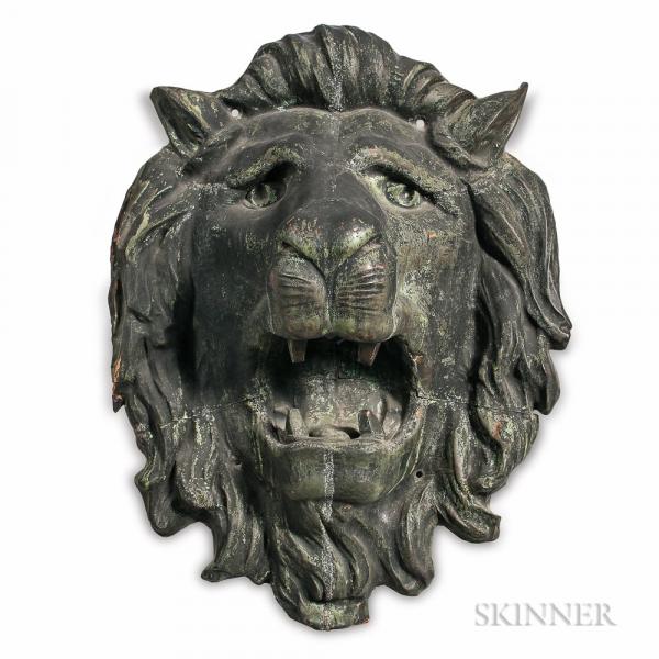 Repousse Sheet Copper Lion's Head Architectural Element from Union Railroad Station, Worcester, Massachusetts