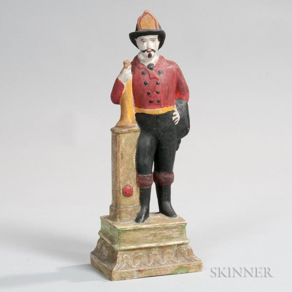 Painted Chalkware Figure of a Fireman